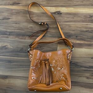 Patricia Nash Tan Leather Shoulder Bag with Tassel